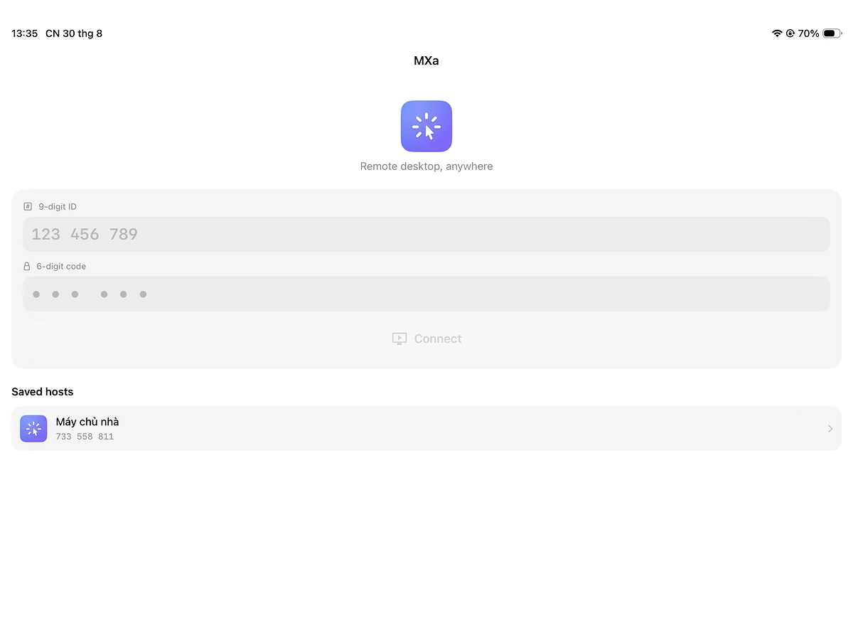 MXa on iPad: Type the ID, you're in
