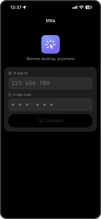 MXa on iPhone: Type the ID, you're in