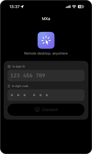 The MXa 9-digit ID screen on an iPhone