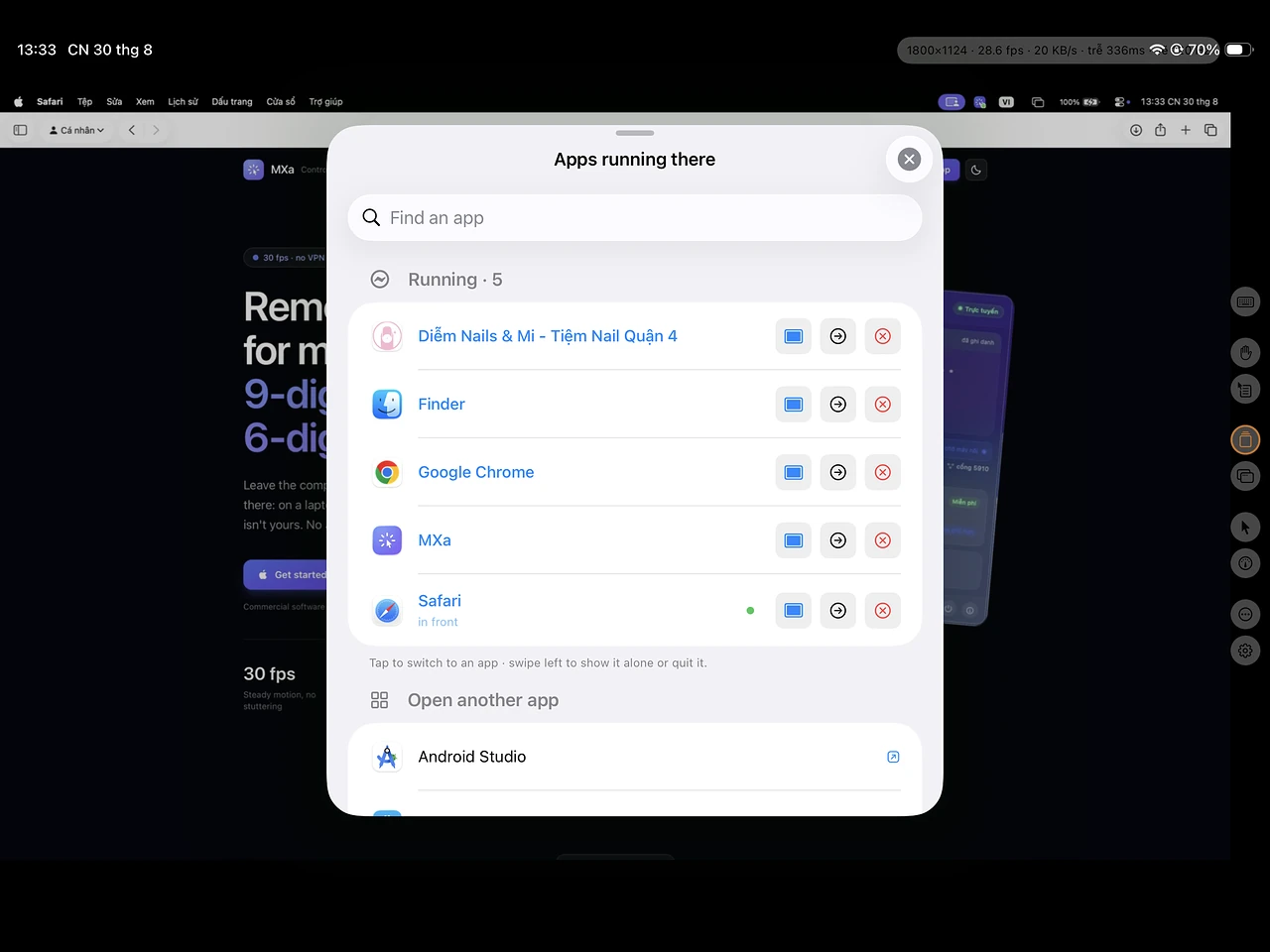 Jump to a running app